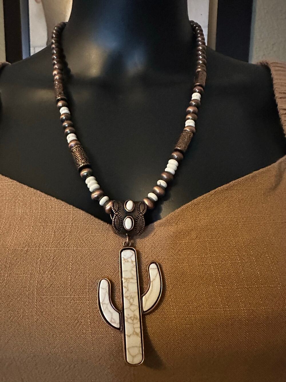 EMMA Squash Blossom Cactus Necklace in Ivory & Copper